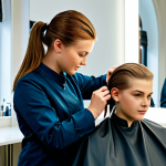 Hairdressing Student in a Salon**

"A young, aspiring hairdresser, fully clothed in a professional uniform, practicing cutting hair on a mannequin head in a bright, modern salon in Amsterdam.  The salon features clean lines and contemporary Dutch design.  She is focused and attentive, learning the fundamentals.  Safe for work, appropriate content, professional learning environment, perfect anatomy (mannequin), well-lit, high resolution, modest attire, family-friendly."

**