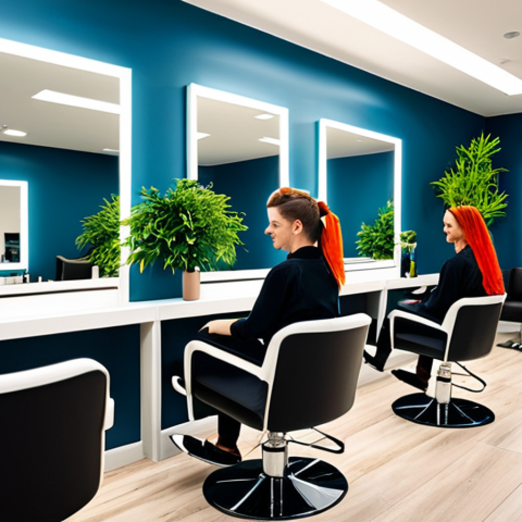 헤어디자이너 팀워크 중요성 - **Prompt:** "A vibrant and modern hair salon interior, team members collaborating with smiles, clien...