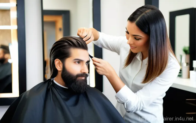 헤어디자이너 실기시험 팁 - **Prompt:** A skilled, focused female hairstylist, aged late 20s, with short, stylish hair and profe...