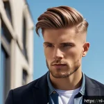 Home 23 헤어디자이너 남성 헤어스타일링 - A stylish Dutch man with a modern undercut featuring a smooth fade between the longer top and short ...